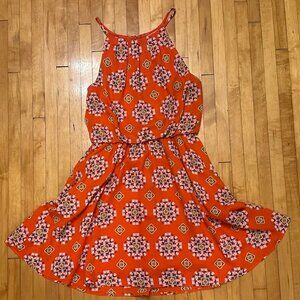 Orange Aztec Spaghetti Strap Boutique Dress Lined, Cutout in back NWOT